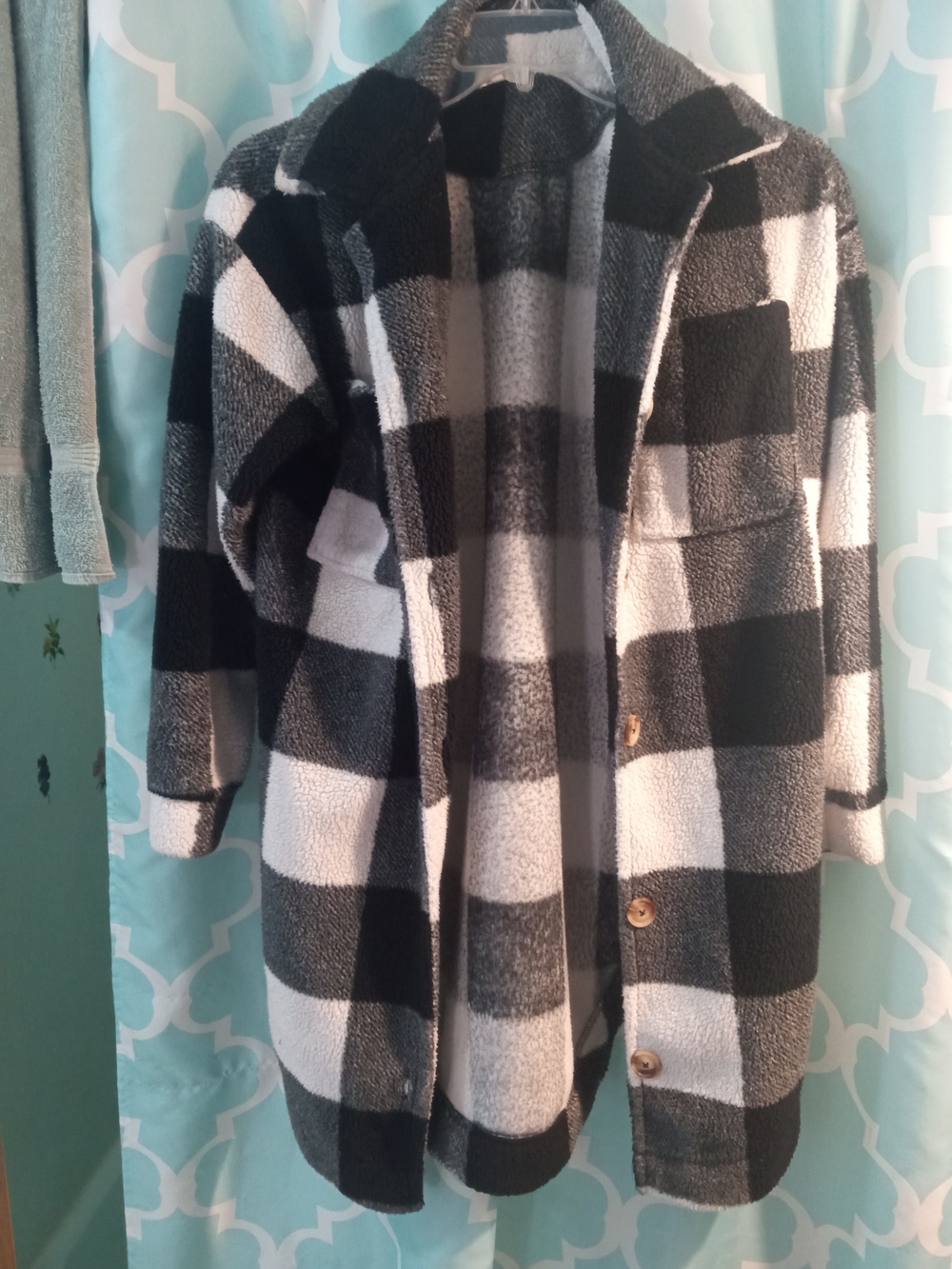 Zara Black and White Buffalo Plaid Kids Sherpa Pea Coat